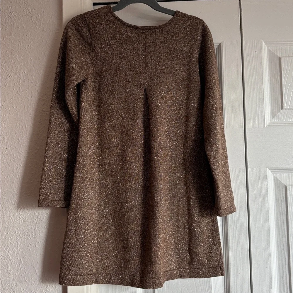 Hanna Andersson Festive Holiday Sparkling Taupe Sweater Dress with Bow